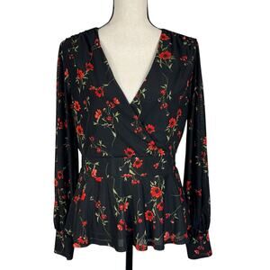Ember X-Large Top Floral Lined Long Balloon Sleeve Surplice V-Neck Stretch Multi